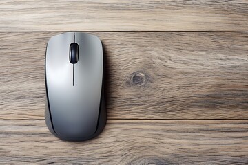 Modern computer mouse on wooden background