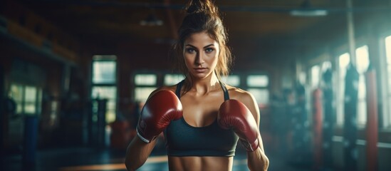 Fit young woman engaging in boxing exercises at the gym.