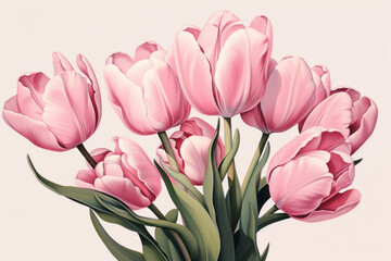 Spring blossoming tulips in garden, springtime bright flowers in the field, pastel and soft floral card, selective focus