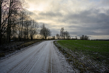 country road in winter snow