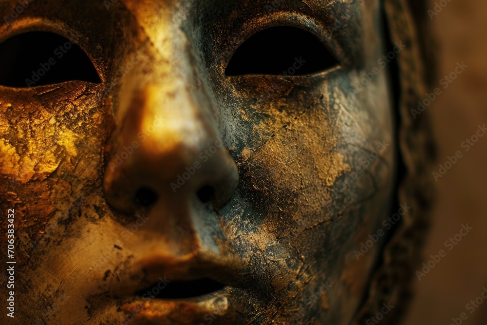 Poster a close-up view of a statue depicting a person's face. this image can be used to represent art, hist