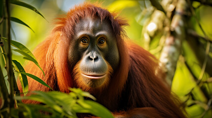 Fototapeta premium Face of orangutan. AI Generative.