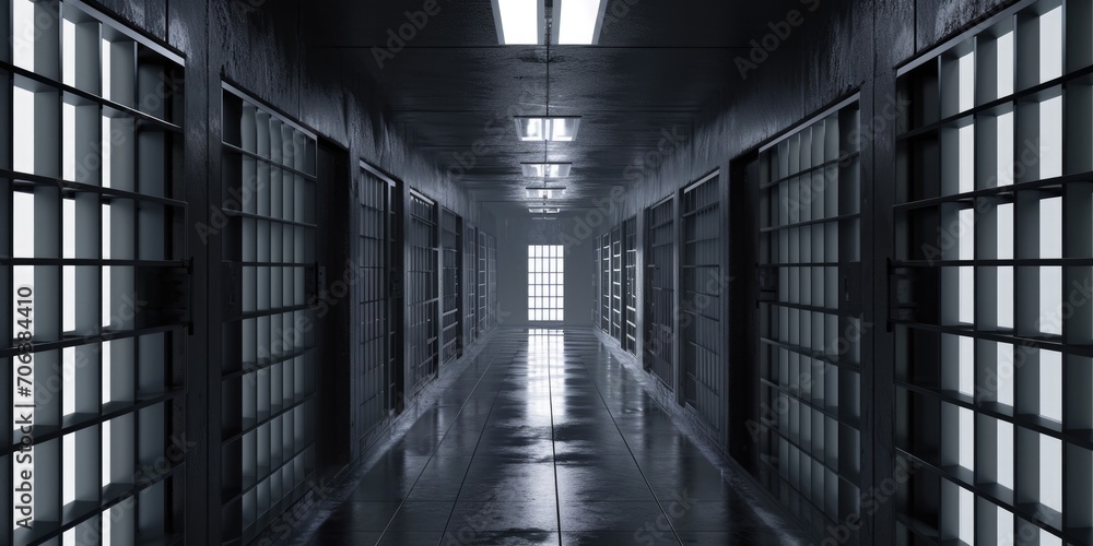 Poster A long hallway with numerous windows. Perfect for adding natural light and depth to any project