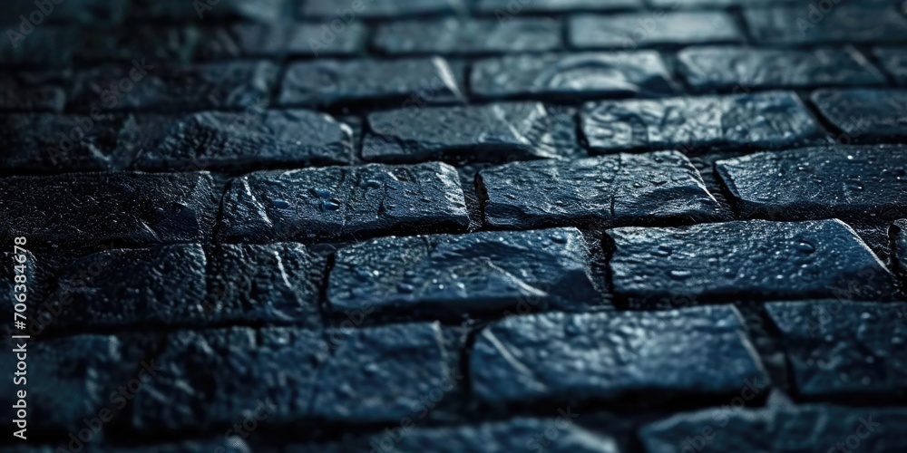 Poster A detailed close-up of a cobblestone street at night. Perfect for adding a touch of charm and nostalgia to your designs