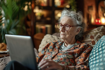 elderly woman using laptop