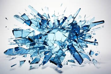glass shattering on white background.