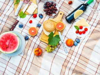 Top view summer garden picnic. Summer party