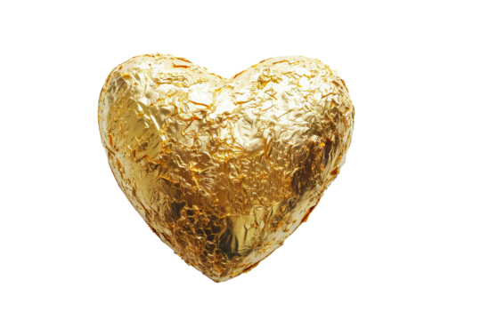 Golden heart, cut out - stock png.