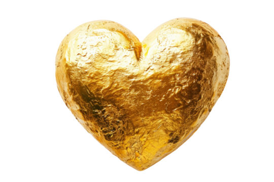 Golden heart, cut out - stock png.