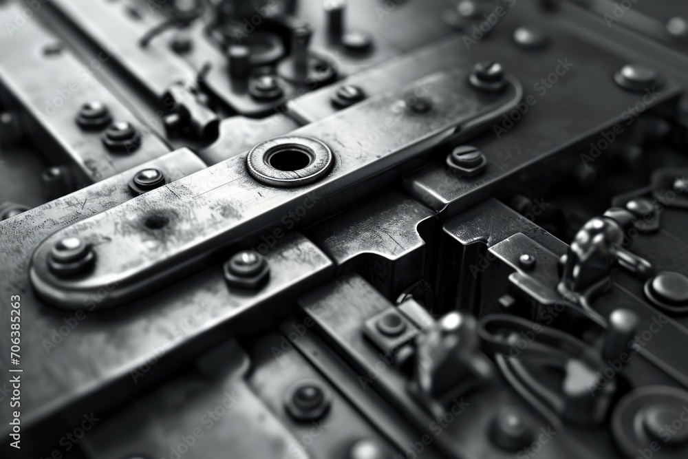 Aufkleber A detailed close-up view of a machine covered in screws. This image can be used to illustrate industrial processes or as a background for engineering-related content