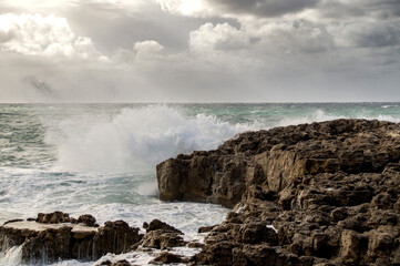 Waves of the raging sea.
