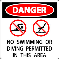 Pool Danger Sign No Swimming Or Diving Permitted In This Area