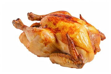 A whole chicken placed on a clean white background. Ideal for food and cooking-related projects