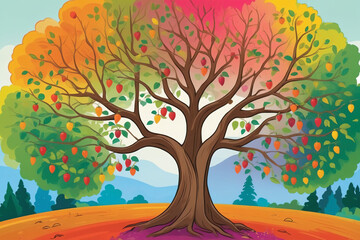 Scene of a colorful Tu Bishvat tree