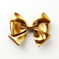 Beautiful gold satin gift bow, isolated on white background