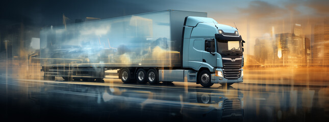 the truck is driving along the highway 