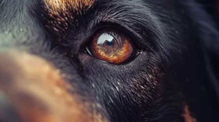 Foto op Aluminium A close up view of a dog's eye with a blurred background. Can be used to depict the beauty and uniqueness of animals in nature © Fotograf