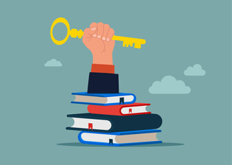 Key of online knowledge and internet learning. Flat vector illustration.