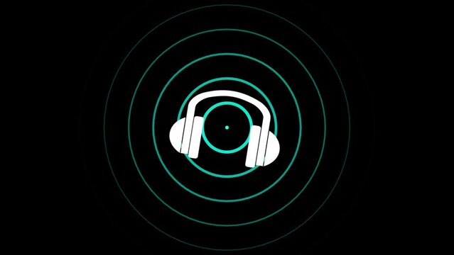 Wireless Headphone icon with radio sound wave outline and solid animated background.