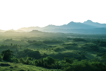 Large landscape with a distant mountain range on the horizon, cut out - stock png.