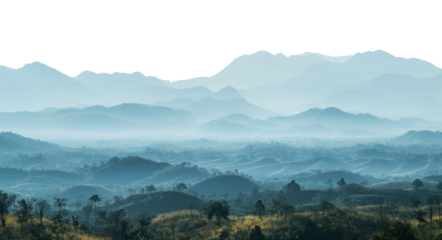 Large landscape with a distant mountain range on the horizon, cut out - stock png.