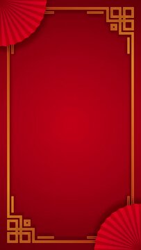 Vibrant Red Lunar New Year with Gold Frame Vertical Looping Animation Blank Video Background