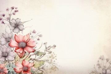 Banner with flowers on light pewter background