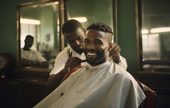 Man at Hairdresser Barber Male Hair Cutting Salon