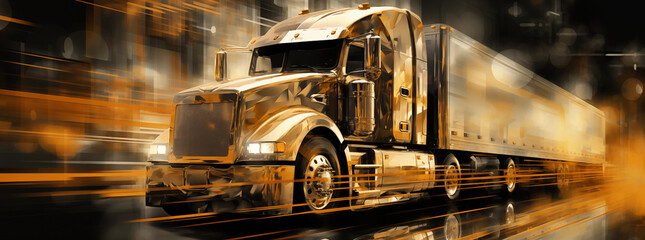 the truck is driving along the highway with speed effect - obrazy, fototapety, plakaty