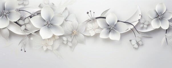 Banner with flowers on light steel background