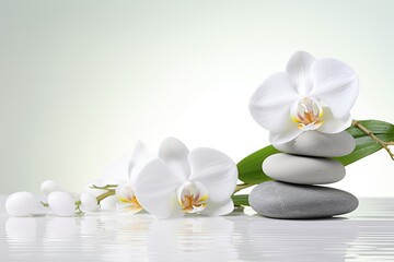 Fototapeta na wymiar spa and wellness concept with flower and zen stones