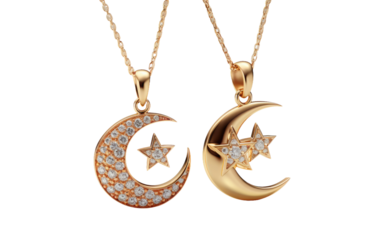 The Grace of an Islamic Crescent Moon and Star Necklace on White or PNG Transparent Background