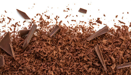 geraspelte Schokolade unterer Rand isoliert auf weißem Hintergrund, Freisteller 
