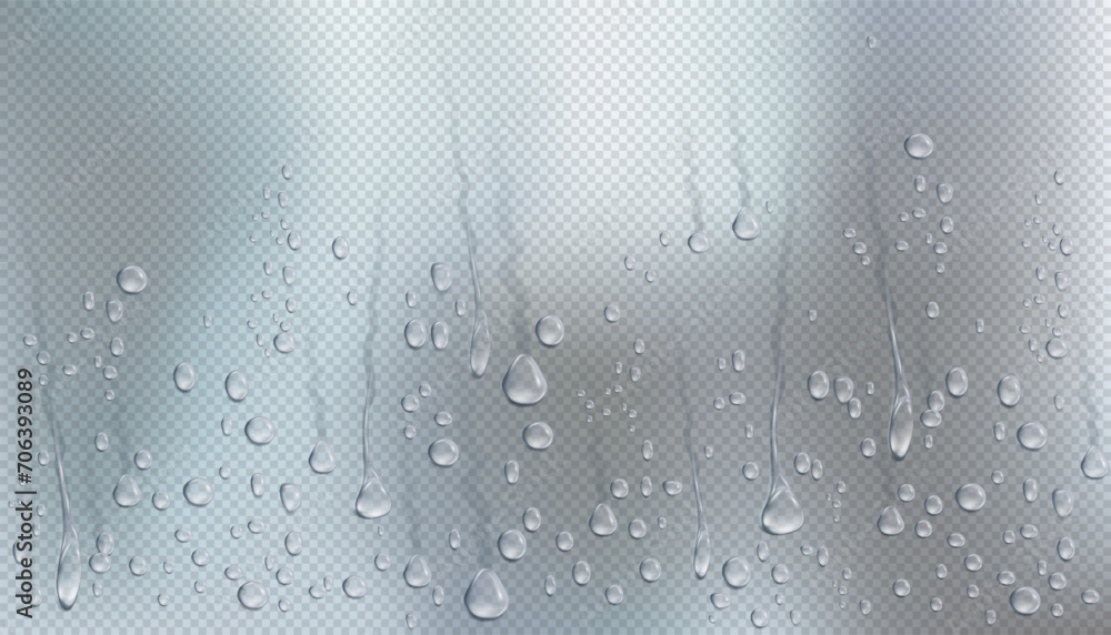 Aufkleber condensation on window or blurry surface. vector vapor through window glass in shower. drops and tra