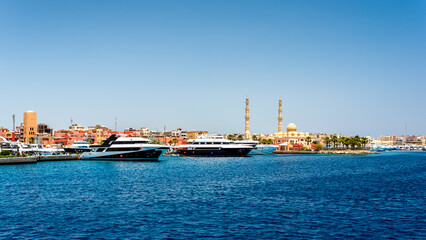 many ships in the Hkrgada Marina in the Red Sea