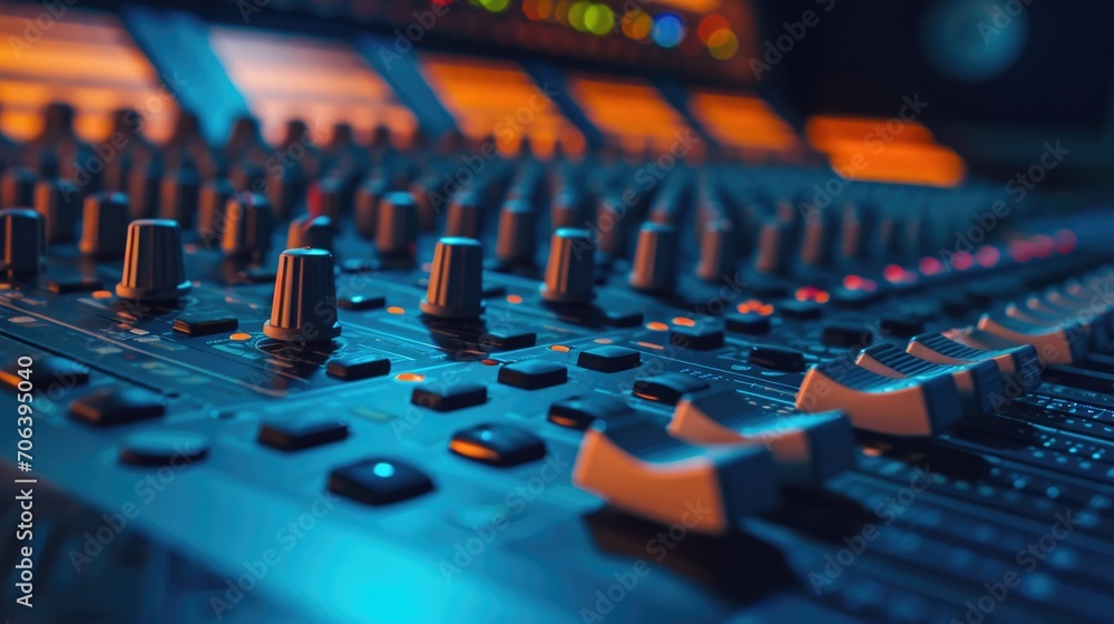 Aufkleber close-up of a mixing board in a recording studio. ideal for music production and audio engineering p