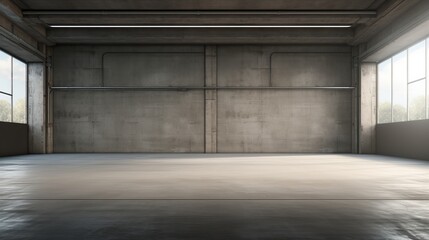 Empty garage setting with open shutter and clear skyline  AI generated illustration