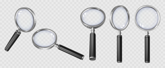 Loupe tool for zooming and magnifying objects. Vector isolated magnifier with lens for looking closer. Instrument for searching and discovery, exploration and invention research, enlarging