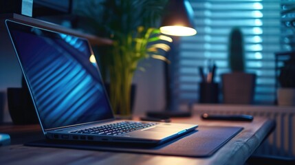 A laptop computer sitting on top of a wooden desk. Suitable for technology, work, and office related concepts