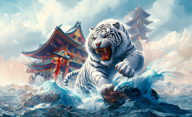 La force du tigre blanc - obrazy, fototapety, plakaty