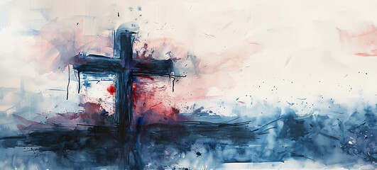 Abstract watercolor cross with copy space