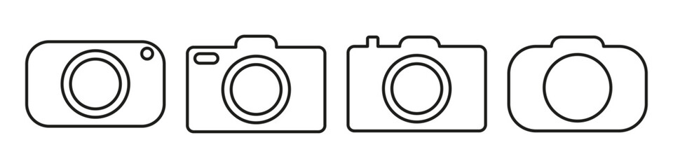 Set of camera line icon. Flash, snapshot, lens, film, lens, zenith, frame, model, landscape. Vector icon for business and advertising