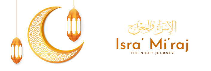 Al-Isra' wal Mi'raj Night Journey of the Prophet Muhammad. Islamic background design. Banner, poster, card template. Vector Illustration