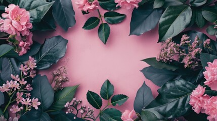 Beautiful pink flowers and green leaves on a vibrant pink background. Perfect for adding a touch of nature and color to any design project