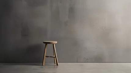 Fototapeten Lone stool in a gray-walled minimalist setting  AI generated illustration © ArtStage