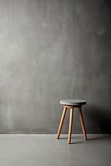 Lone stool in a gray-walled minimalist setting AI generated illustration - obrazy, fototapety, plakaty