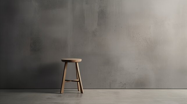 Lone stool in a gray-walled minimalist setting  AI generated illustration