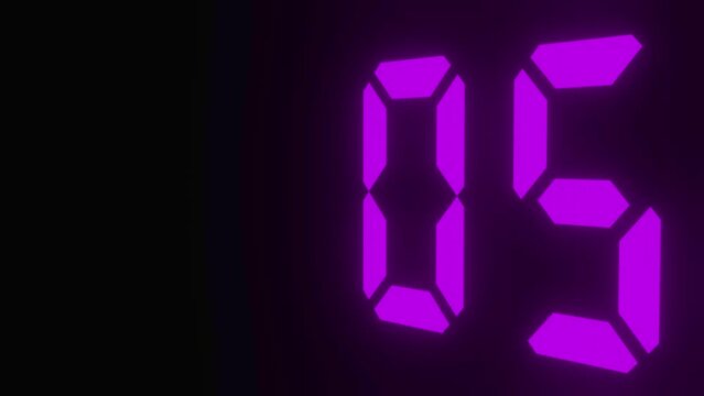 Digitaler Counter - 10 Sekunden Countdown, plakative lila pink violett leuchtende 3D-Schrift, Zeit, Timer, Technologie, Z&auml;hlwerk, elektronisch, Anzeige, Fortschritt, Uhr, numerisch, LED, Rendering, 3D