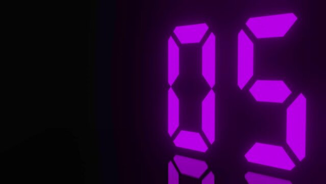 Digitaler Counter - 10 Sekunden Countdown, plakative lila pink violett leuchtende 3D-Schrift, Zeit, Timer, Technologie, Z&auml;hlwerk, elektronisch, Anzeige, Fortschritt, Uhr, numerisch, LED, Rendering, 3D