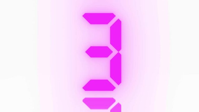 Digitaler Counter - 10 Sekunden Countdown, plakative lila pink violett leuchtende 3D-Schrift, Zeit, Timer, Technologie, Zählwerk, elektronisch, Anzeige, Fortschritt, Uhr, numerisch, LED, Rendering, 3D